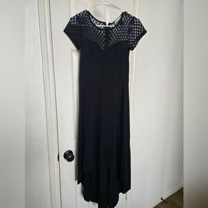 Black High Low Dress Lace Polka Dot Overlay